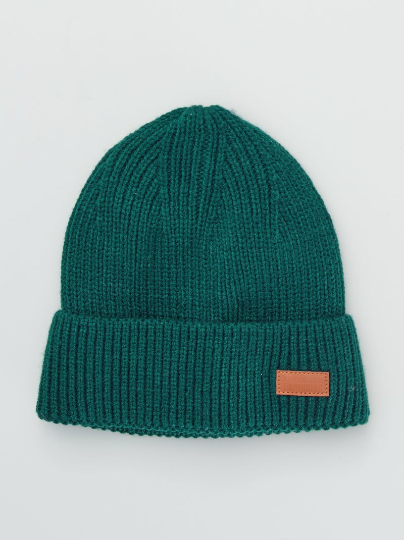 Bonnet en maille unie et patch fantaisie Vert sapin - Kiabi