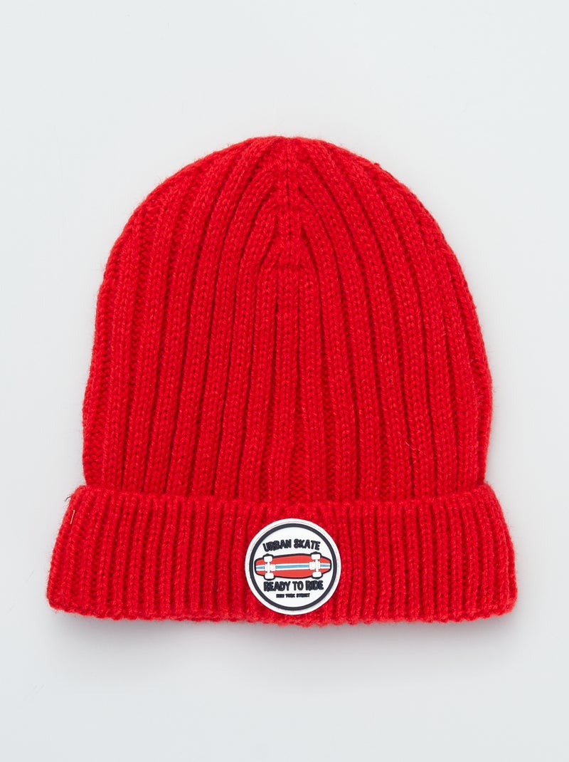 Bonnet en maille 'urban skate' rouge - Kiabi