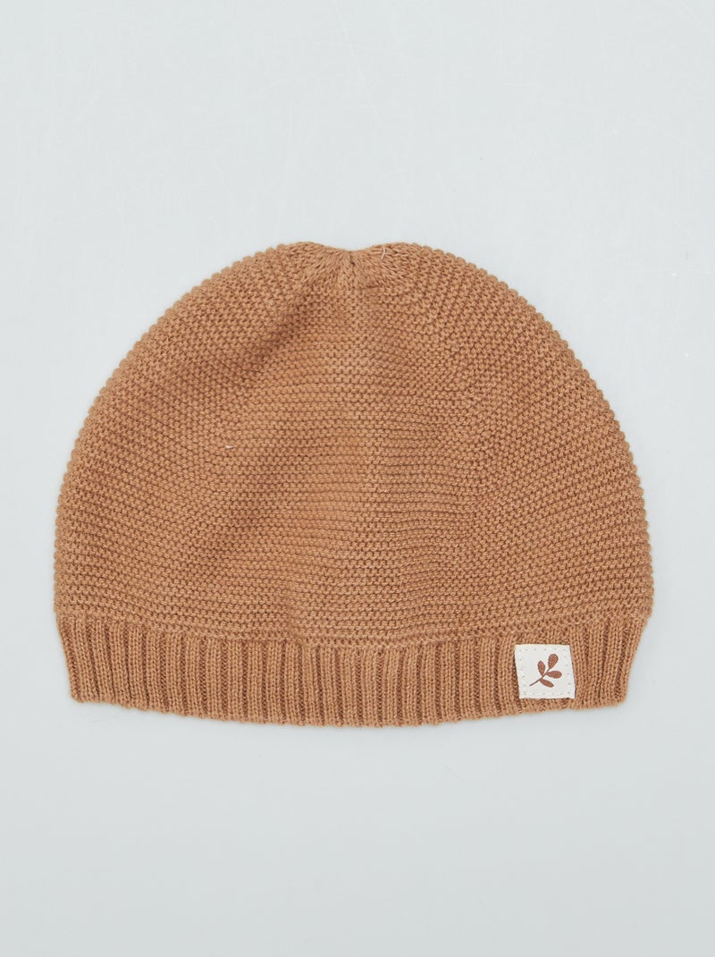 Bonnet en point mousse Camel - Kiabi