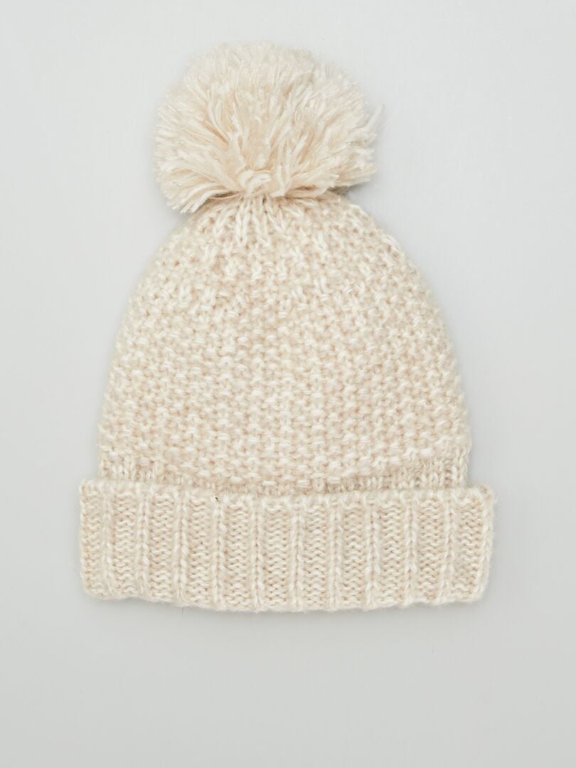 Bonnet en tricot avec pompon Beige - Kiabi