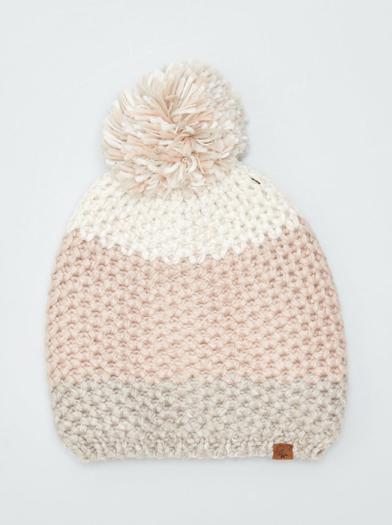 Bonnet en tricot colorblock à pompon Rose - Kiabi