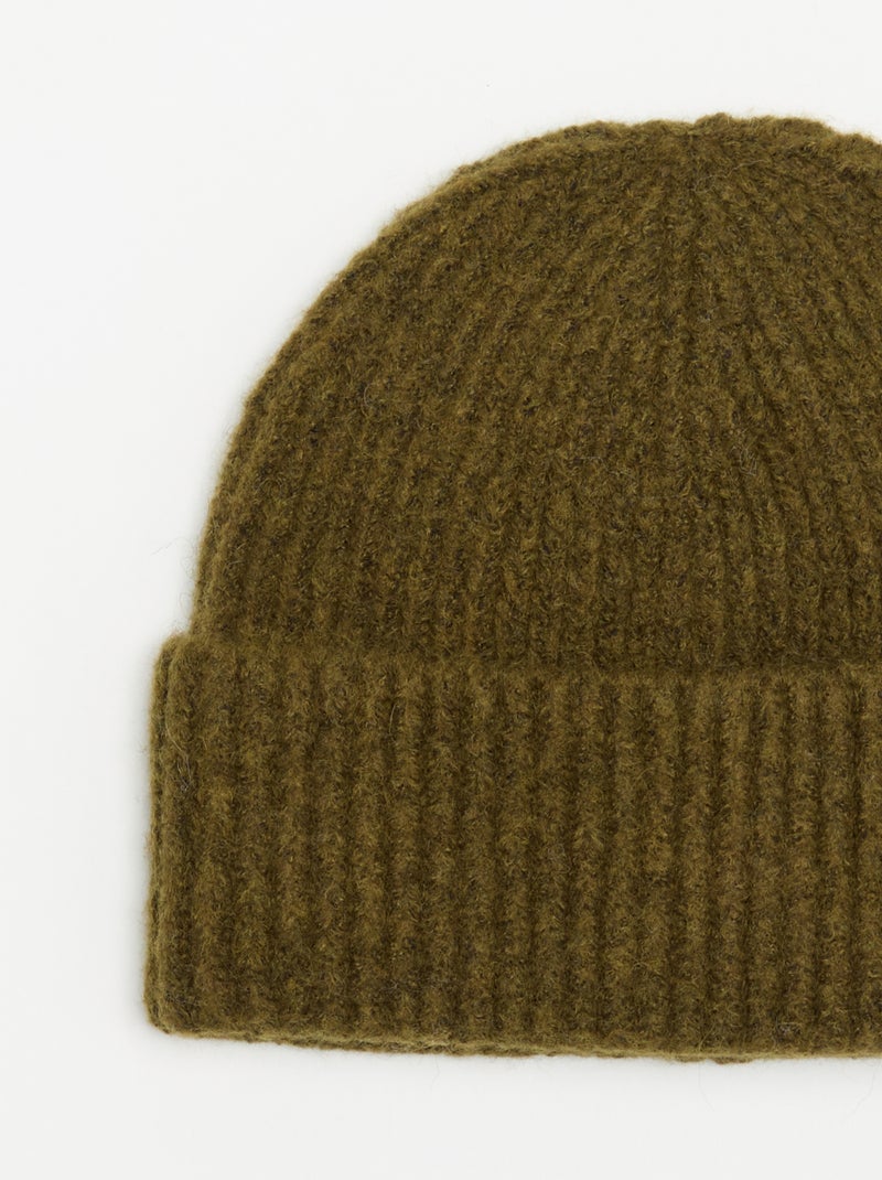 Bonnet en tricot côtelé Kaki - Kiabi