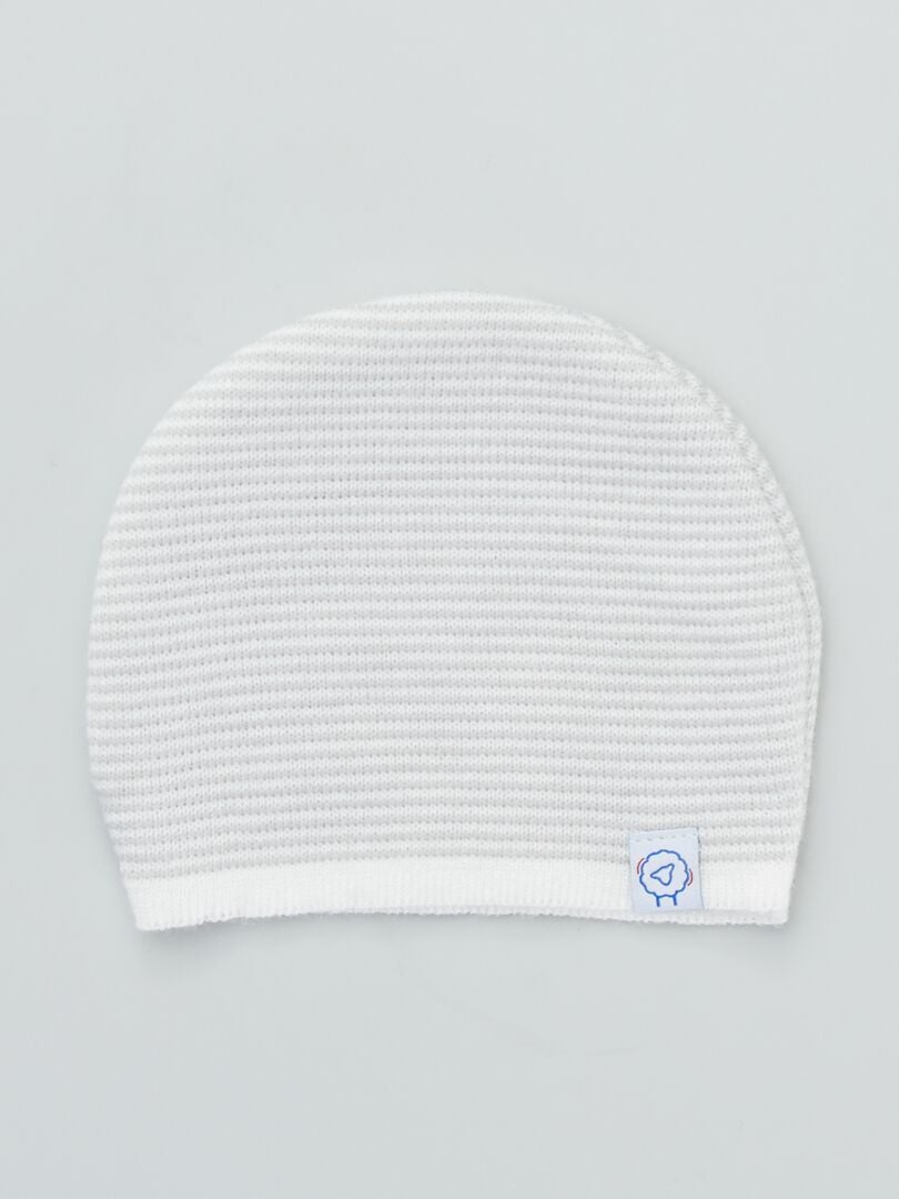 Bonnet en tricot 'La Manufacture de Layette' écru/gris - Kiabi