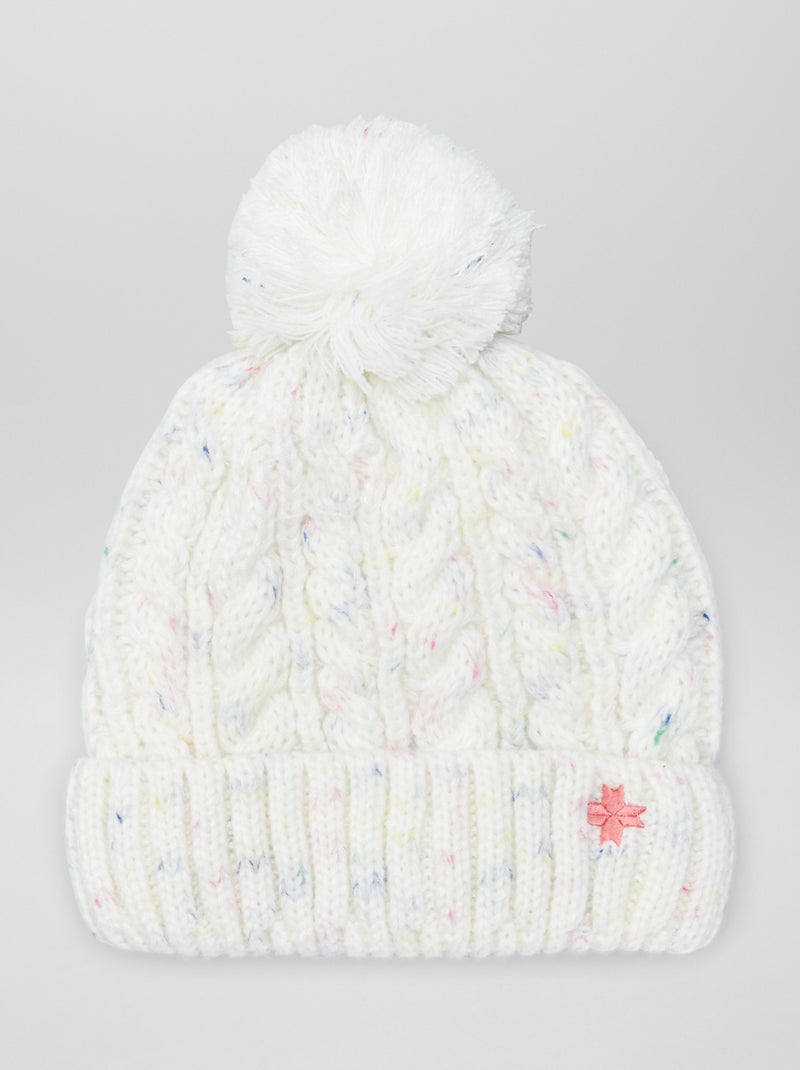 Bonnet en tricot multicolore avec pompon Blanc - Kiabi