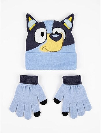 Bonnet et gants enfant en acrylique doux bluey