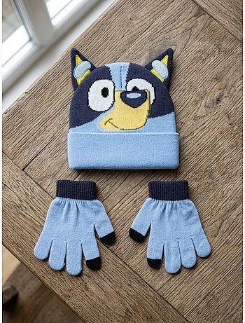 Bonnet et gants enfant en acrylique doux bluey