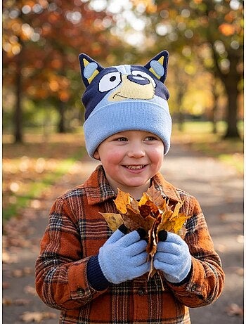 Bonnet et gants enfant en acrylique doux bluey
