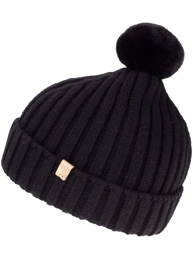Bonnet femme à pompon torsades noir Isotoner Noir - Kiabi