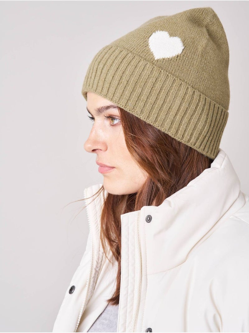 Bonnet femme motif coeur 'Deeluxe' Vert kaki clair - Kiabi