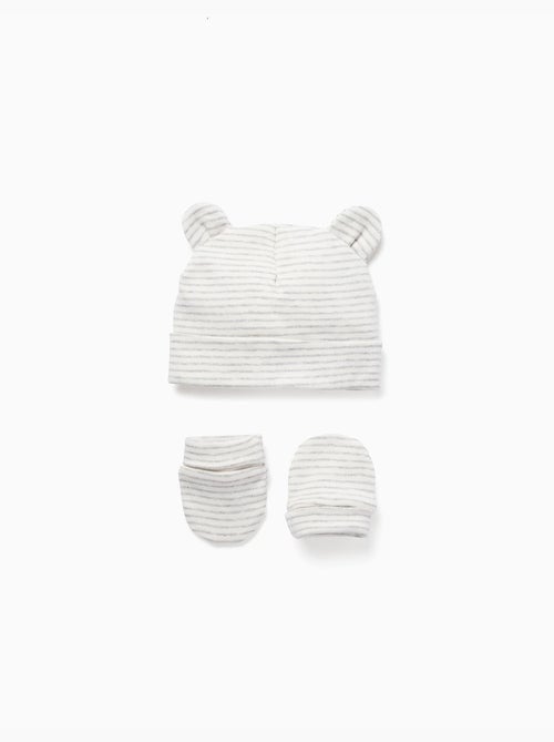 Bonnet + gants en coton à rayures - Kiabi