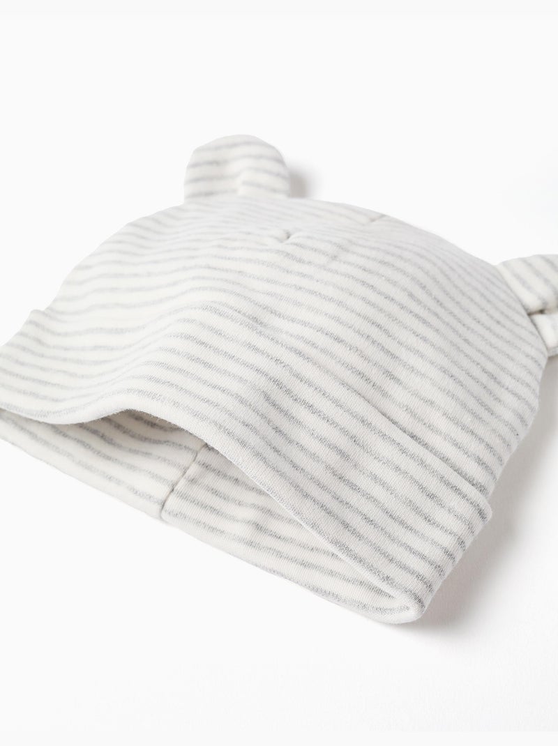 Bonnet + gants en coton à rayures Gris Blanc - Kiabi