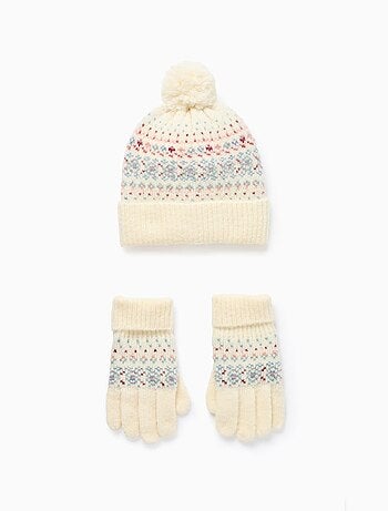 Bonnet + gants en maille avec jacquard
