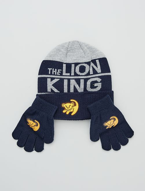 Bonnet + gants 'Le roi lion'                             BLEU 
