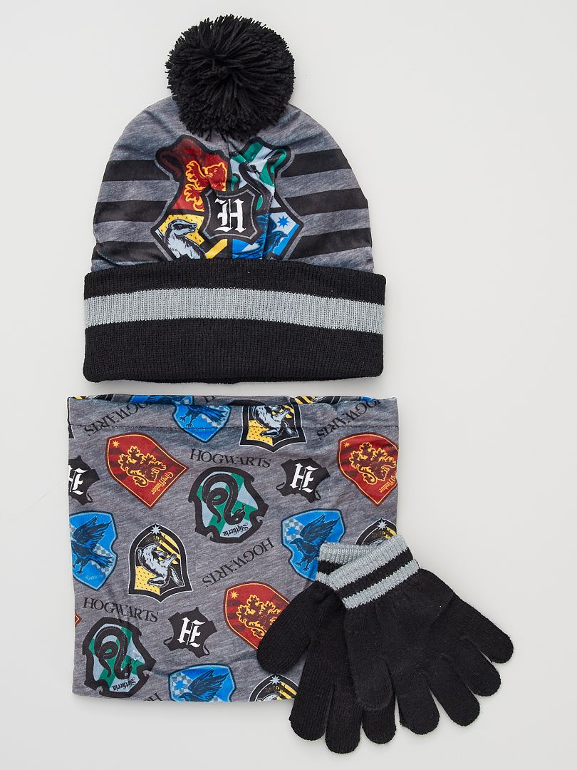 Bonnet + gants + snood 'Harry Potter' - gris/noir - Kiabi - 12.00€