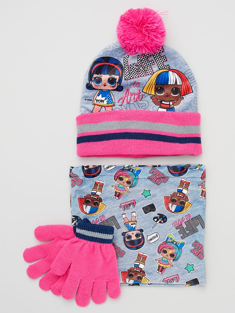 Bonnet + gants + snood 'L.OL Surprise!' rose - Kiabi