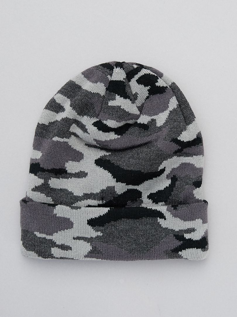 Bonnet imprimé camouflage noir/gris - Kiabi