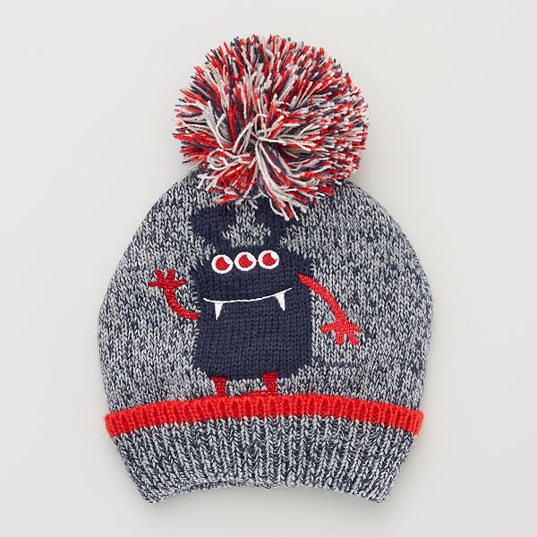 Bonnet Imprime Monstre Avec Pompon Bebe Garcon Gris Rouge Kiabi 5 00