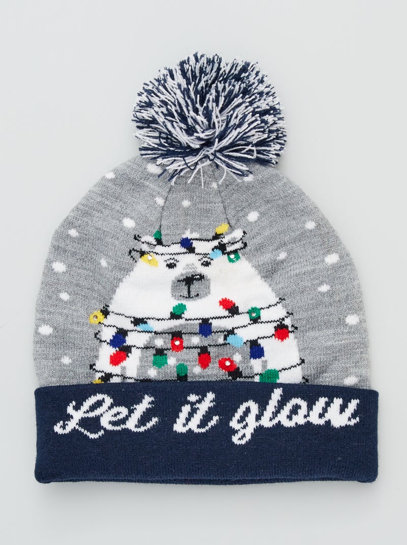 Bonnet lumineux 'Noël' gris/bleu marine - Kiabi