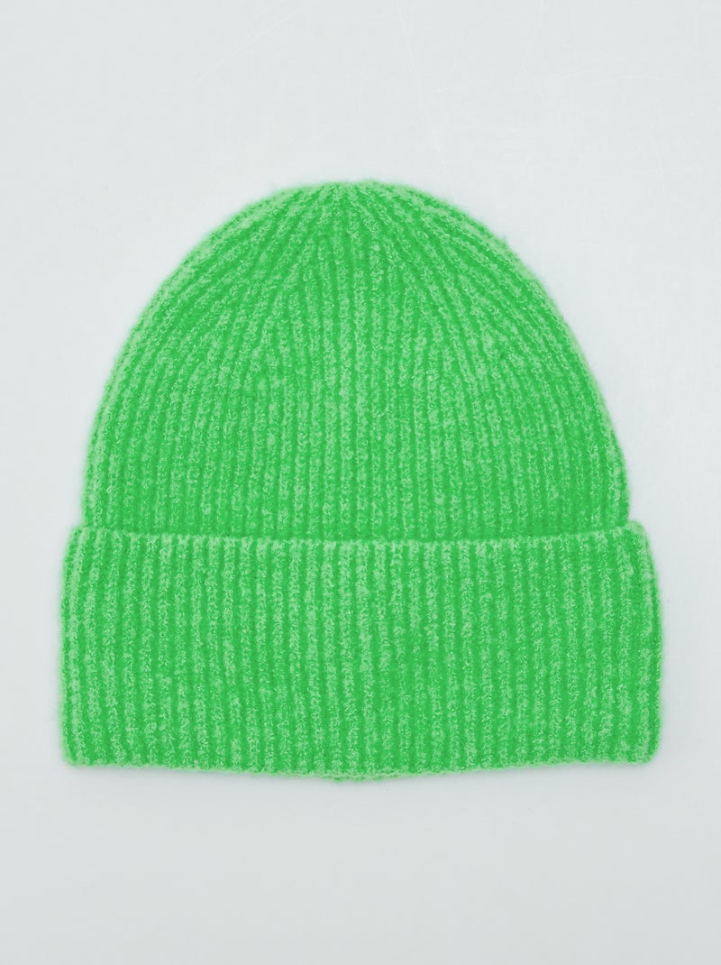 Bonnet maille côtelée Vert - Kiabi