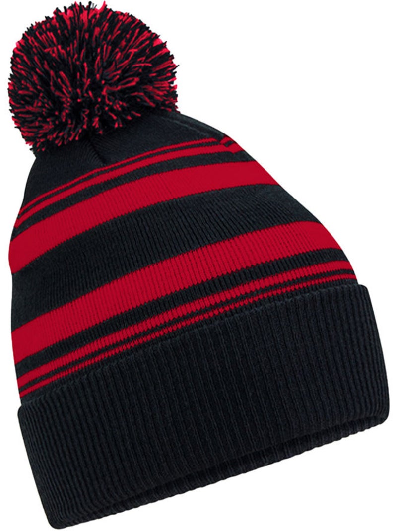 Bonnet motif/style rayé fan - beechfield Noir Rouge - Kiabi
