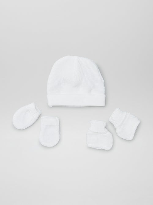 Bonnet + moufles + chaussons en maille 'Manufacture de Layette' - Kiabi