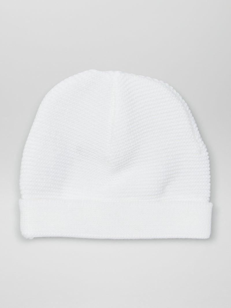 Bonnet + moufles + chaussons en maille 'Manufacture de Layette' blanc - Kiabi