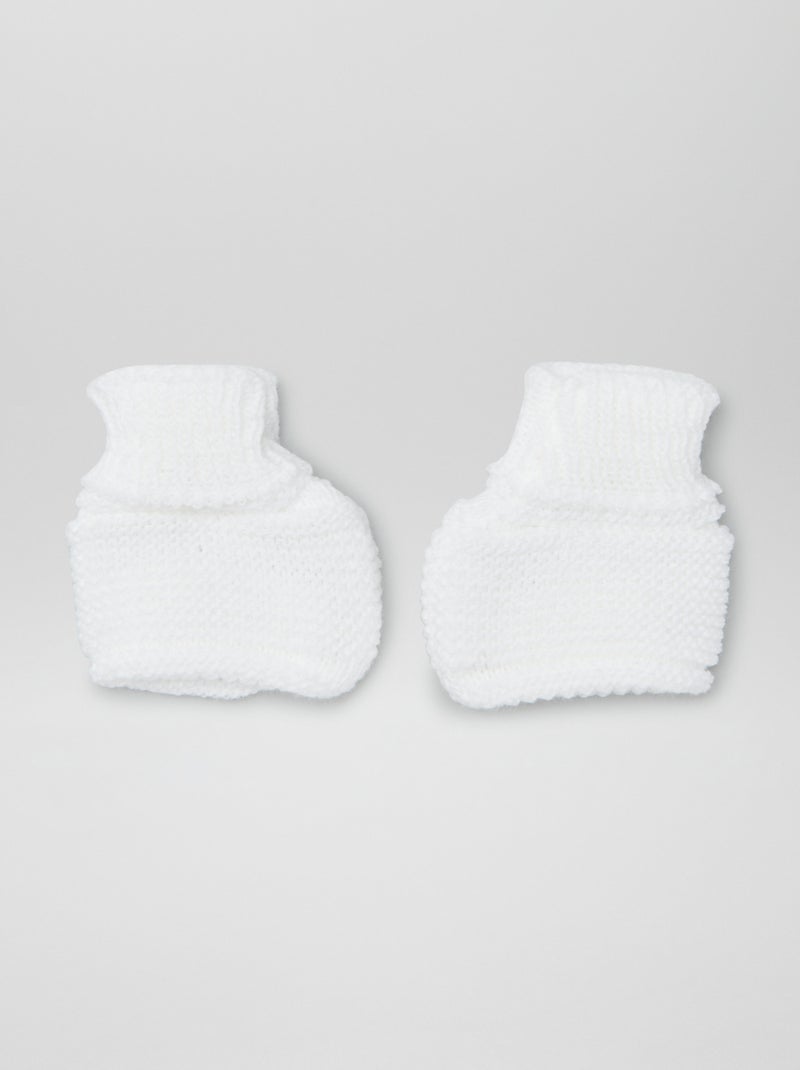 Bonnet + moufles + chaussons en maille 'Manufacture de Layette' blanc - Kiabi
