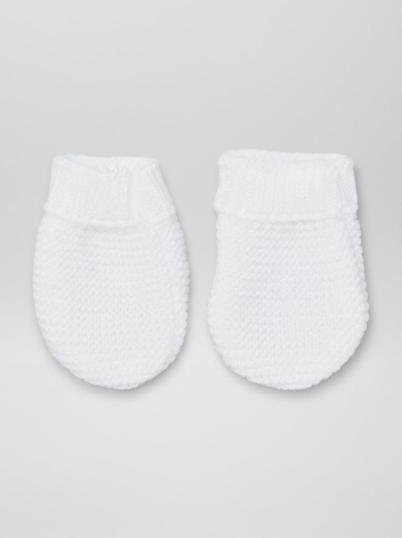 Bonnet + moufles + chaussons en maille 'Manufacture de Layette' blanc - Kiabi