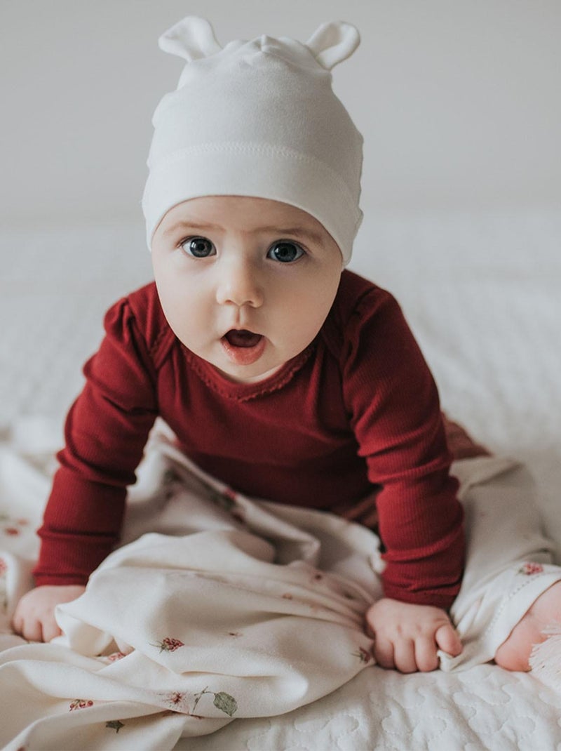 Bonnet ourson bébé en bambou, Uni SEVIRA KIDS Vieux rose - Kiabi