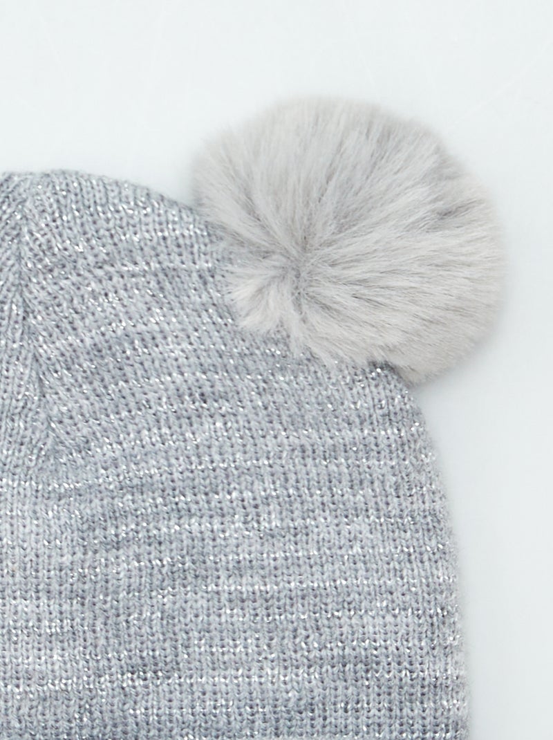 Bonnet pailleté avec pompon oreilles Gris - Kiabi