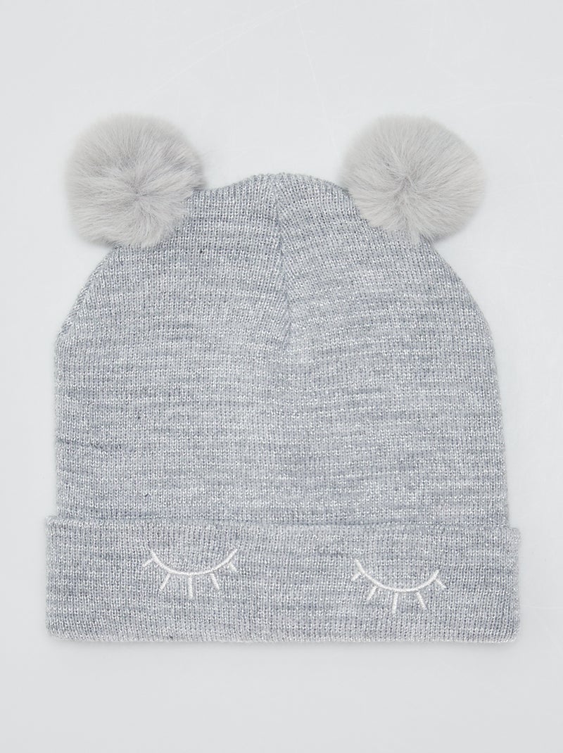 Bonnet pailleté avec pompons Gris - Kiabi