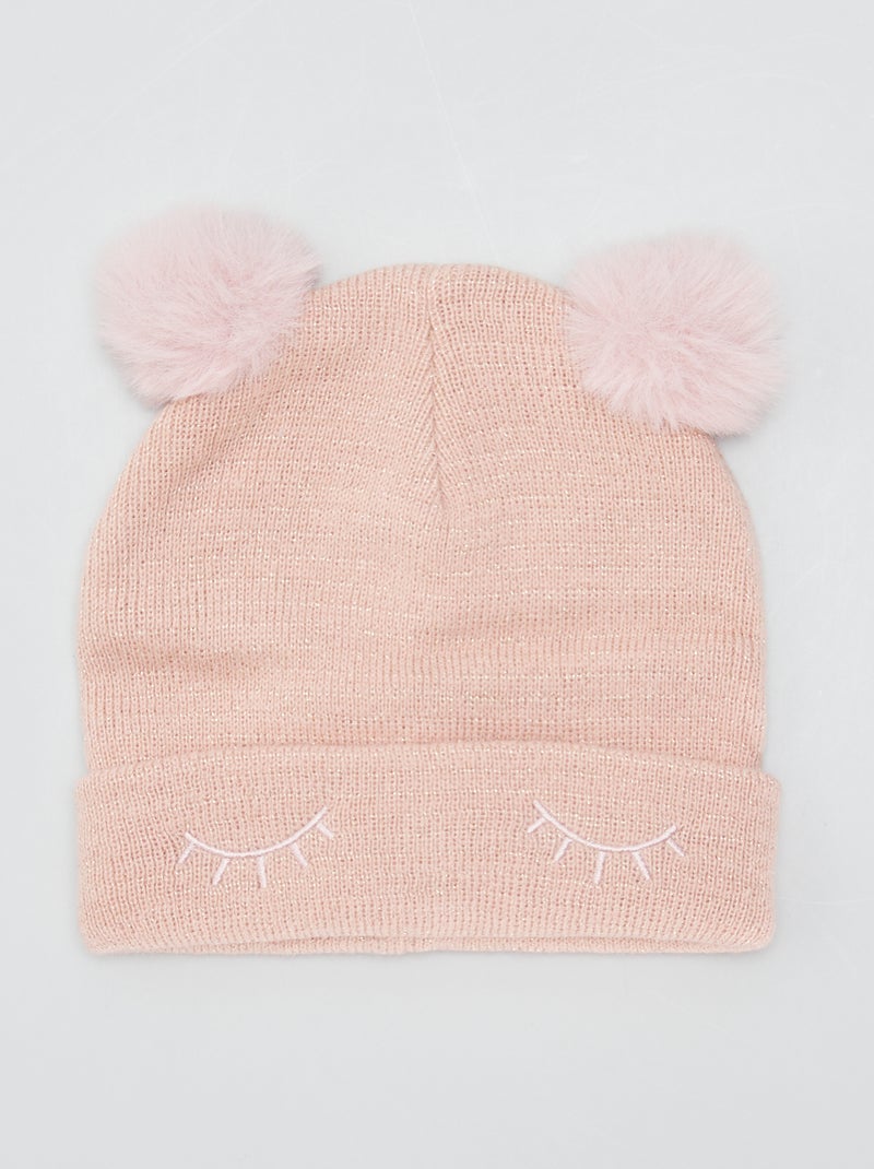 Bonnet pailleté avec pompons Rose - Kiabi