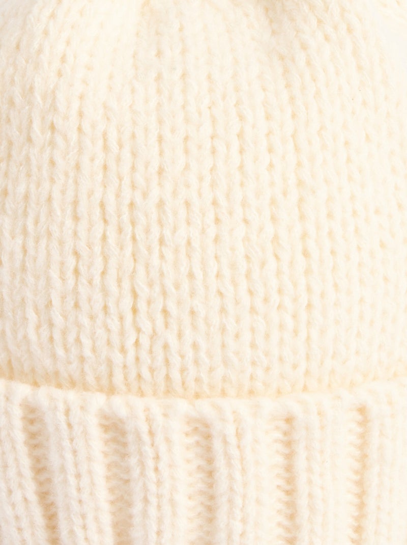Bonnet pastel en maille cotelée à revers - afibel Ecru - Kiabi