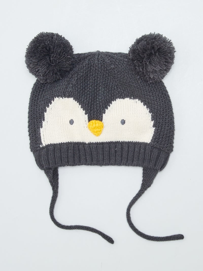 Bonnet péruvien en maille point mousse Noir - Kiabi