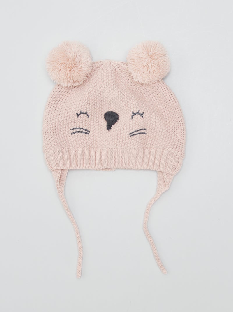 Bonnet péruvien en maille point mousse Rose - Kiabi
