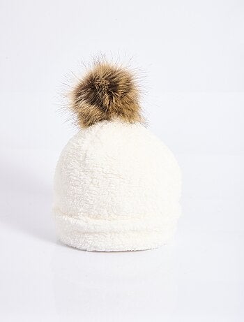 Bonnet polaire uni façon sherpa + pompon - afibel