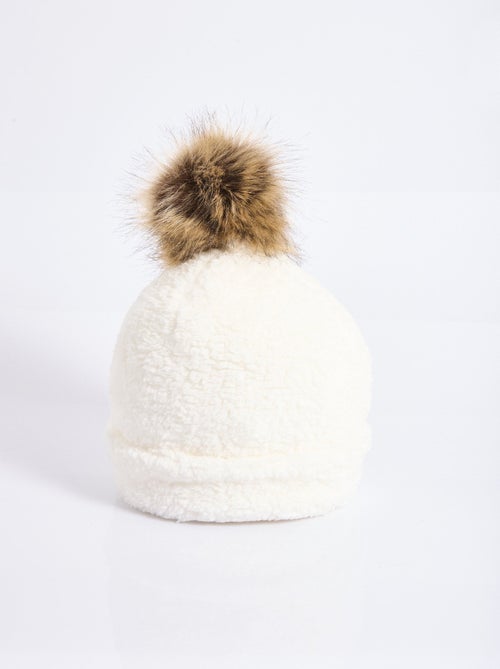 Bonnet polaire uni façon sherpa + pompon - afibel - Kiabi