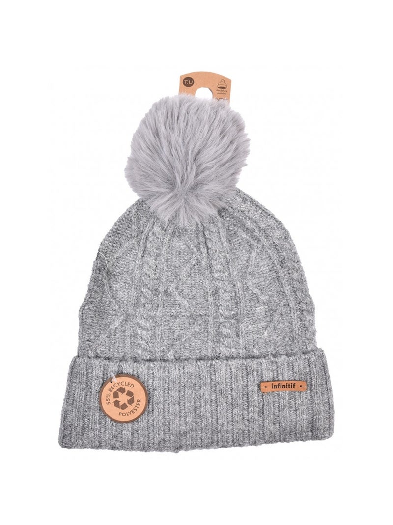 Bonnet Pompon INFINITF Femme Gris - Kiabi