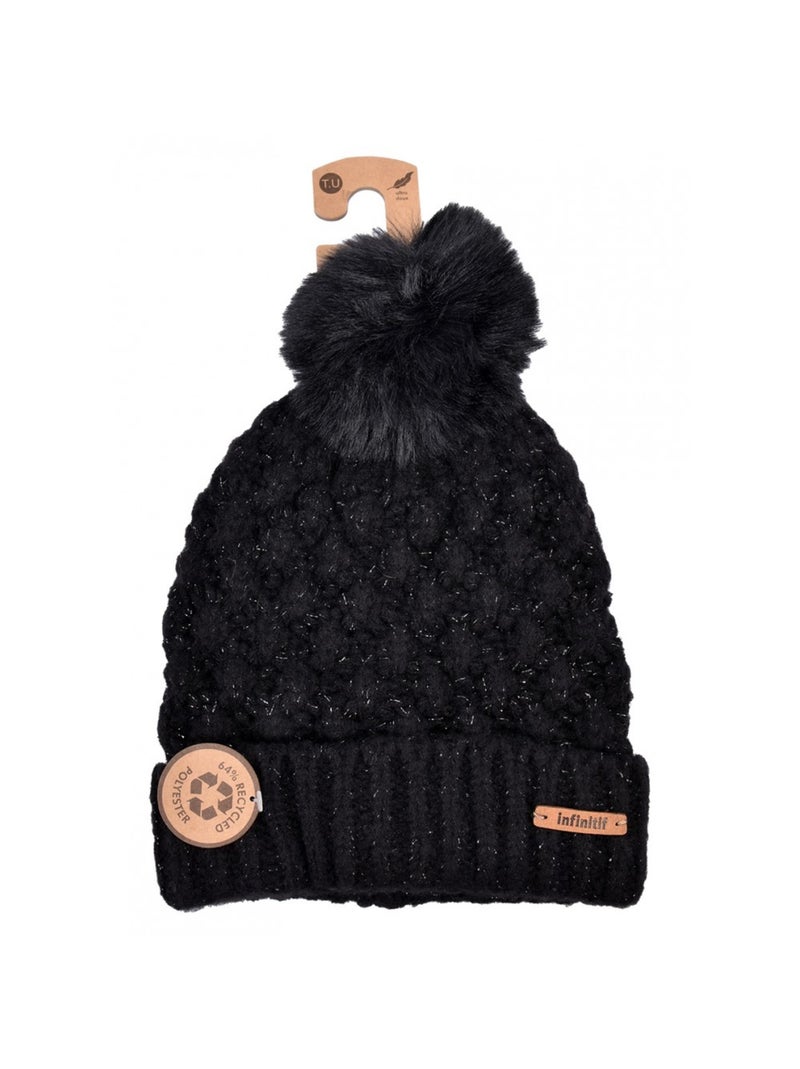 Bonnet Pompon INFINITF Femme Noir - Kiabi
