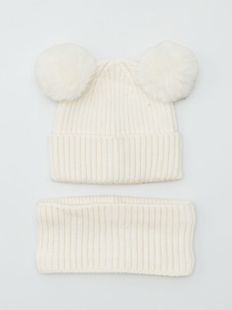 Bonnet + snood doublé polaire Blanc - Kiabi