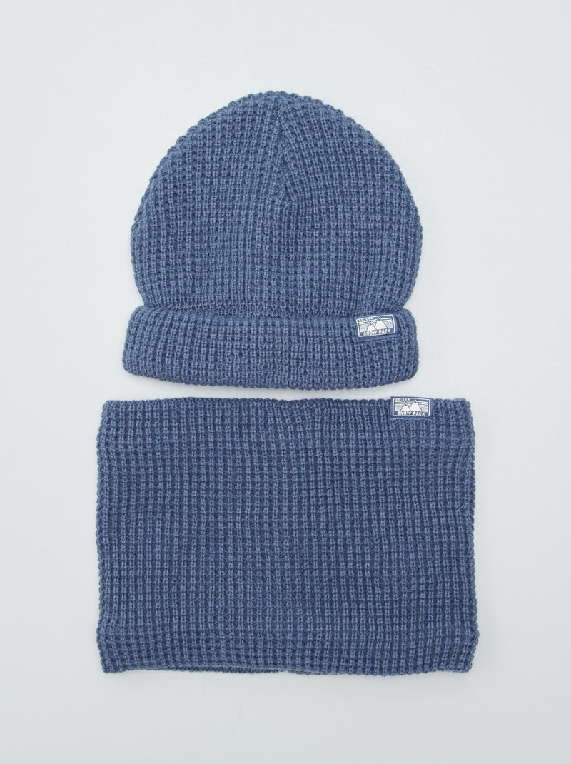 Bonnet + snood en maille perlée Bleu - Kiabi