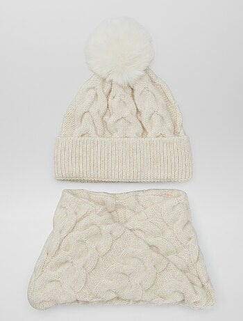 Bonnet + snood en maille tricot