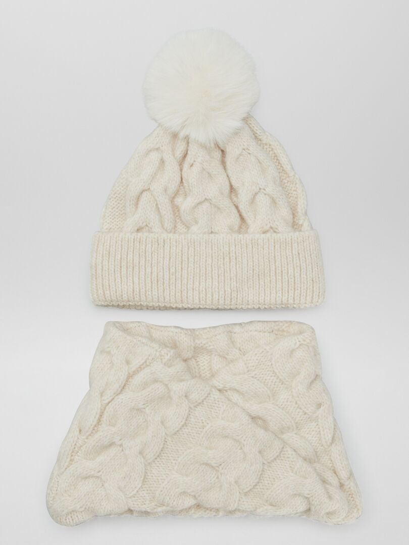 Bonnet + snood en maille tricot Beige - Kiabi