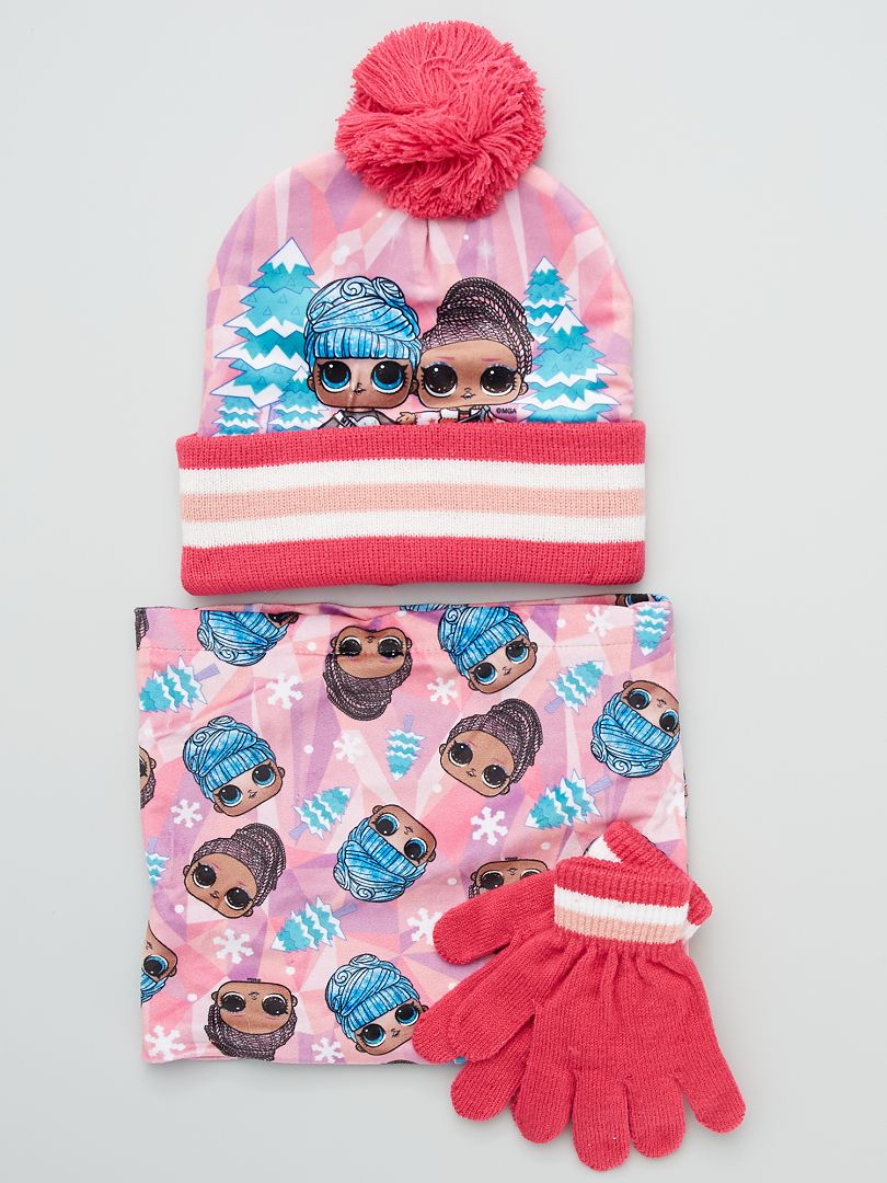 Bonnet + snood + gants 'L.O.L Surprise !' rose - Kiabi
