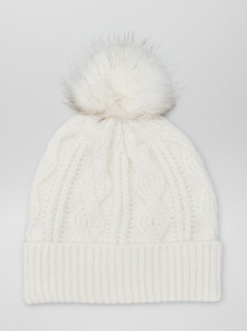 Bonnet torsadé à pompon Beige - Kiabi