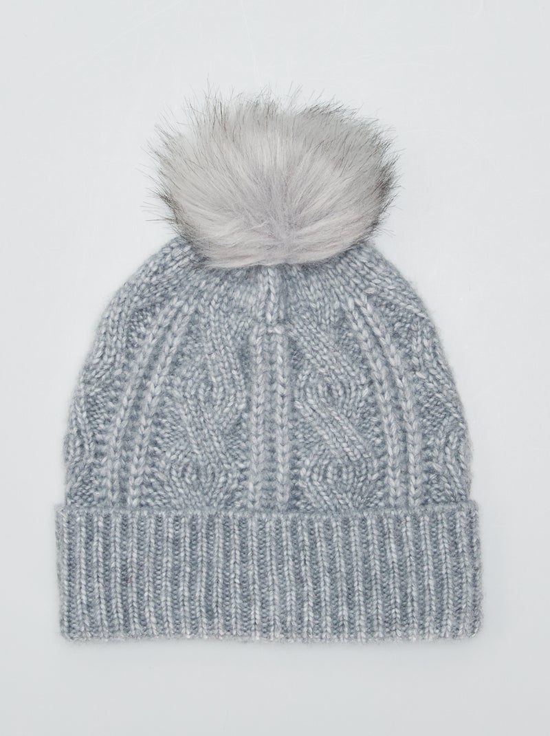 Bonnet torsadé à pompon Gris - Kiabi