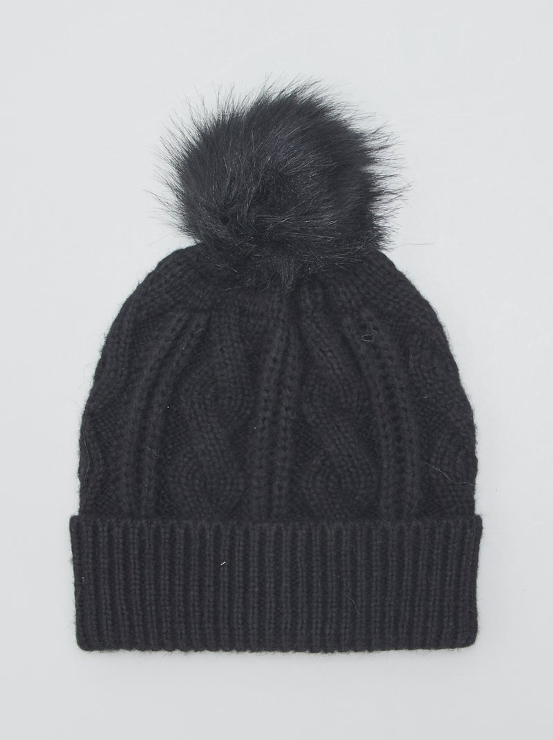 Bonnet torsadé à pompon Noir - Kiabi