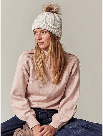 Bonnet torsadé avec revers et pompon effet fourrure 'deeluxe'