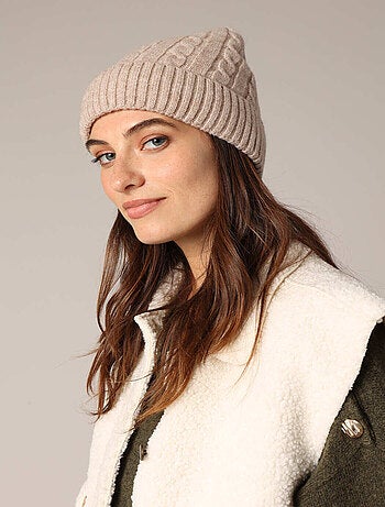 Bonnet torsadé en maille avec large revers côtelé 'Deeluxe'
