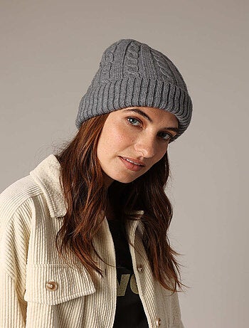 Bonnet torsadé en maille avec large revers côtelé 'Deeluxe'